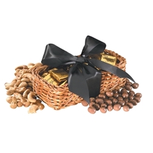 gift basket with chocolate soccer balls