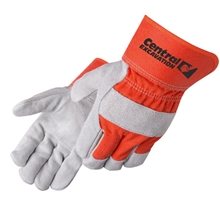 Gray Select Split Cowhide Work Gloves with Orange Red Canvas Back
