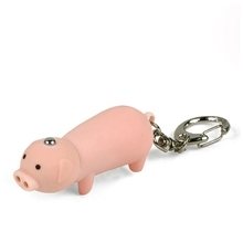 2 1/8 W x 7/8 H x 3/4 D Kikkerland Oink Pig keychain with Blue LED light and Oink Sound