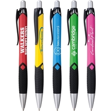 Promotional Koruna(TM) Pen W / Black Grip Clip, Silver Nosecone Plunger, Blue Ink