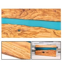 Long Olive Wood Blue Resin Serving Cutting Board