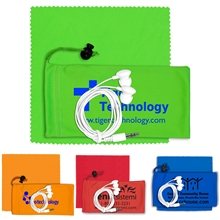 Mobile Tech Earbud Kit with Microfiber Cloth in Microfiber Cinch Pouch