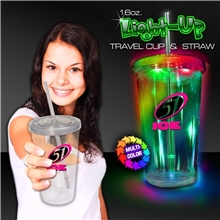 Multicolor Light Up Travel Cup with CLEAR Lid and Straw