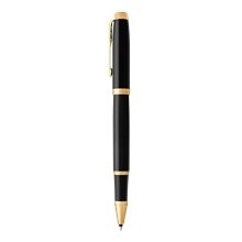 Parker IM Capped Rollerball Pen, Deep Black Lacquer w / Gold Trim, Fine Point, Black Ink