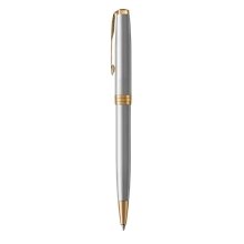 Parker Sonnet Twist Cap Ballpoint Pen, Stainless Steel w / Gold Trim, Medium Point, Black Ink