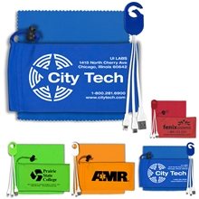 RECHARGE PACK Mobile Tech Charging Cable Kit in Microfiber Cinch Pack Components inserted into Microfiber Kit
