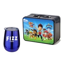 Retro Lunchbox + Single 10 oz Stemless Wine Glass In Vacuum Formed Insert