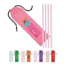 Reusable Straws In Full Color Drawstring Pouch