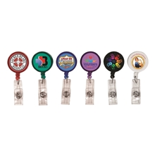 Round Retractable Badge Holder w / Alligator Clip, Full Color Digital