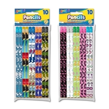 Set of 10 Fashion Pencils (Boys Girls Theme Sets) with Eraser