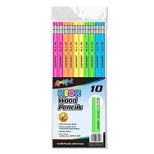 Set of 10 Neon 2 HB Pencils with Eraser