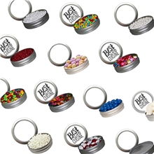 Silver Candy Window Short Round Tin With Multiple Fill Options