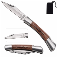Small Wood Handle Rosewood Pocket Utility Knife - Silver