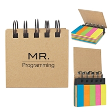 spiral book with sticky notes and flags