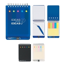 spiral jotter with sticky notes, flags pen