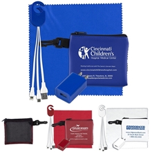 TECHMESH JUMBO Tech Home and Travel Kit with Microfiber Cleaning Cloth, USB Wall Charger in Mesh Zipper Kit