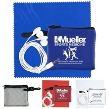 techmesh tunes mobile tech earbud kit in mesh zipper pack components inserted into zipper kit