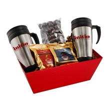 tray w / mugs and chocolate covered almonds