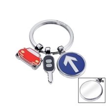 Polished Chrome Finish with Enamel and Epxoy Dome Troika On the Road Key Chain Charms