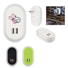 UL Listed Nightlight A / C Adapter With Dual USB Ports