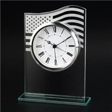 5 x 7 x 1-1/2 Clear US Flag Glass Clock