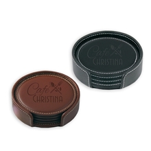 Vintage Leather Round Coaster Gift Set