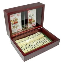 Wooden Domino Set With 2 Decks Of Playing Cards