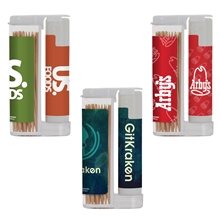Wooden Toothpicks in a Rectangular Flip - Top Duo w / Natural Lip Moisturizer
