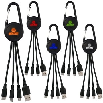 Promotional Color Light Up 3-in-1 Carabiner Charging Cable