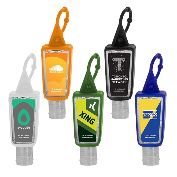 1 oz Sanitizer in Trapezoid Bottle + Sleeve