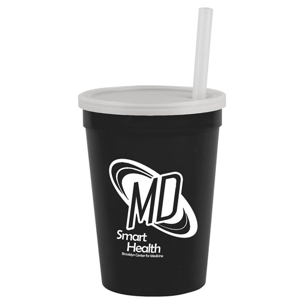 Bulk Straw Lid Stadium Cups  12 oz Promo Stadium Cup with Lid & Straw