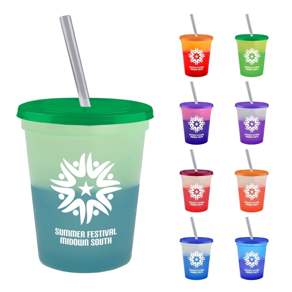 Color Changing Cups With Lids & Straws, 16 oz Plastic Cups With