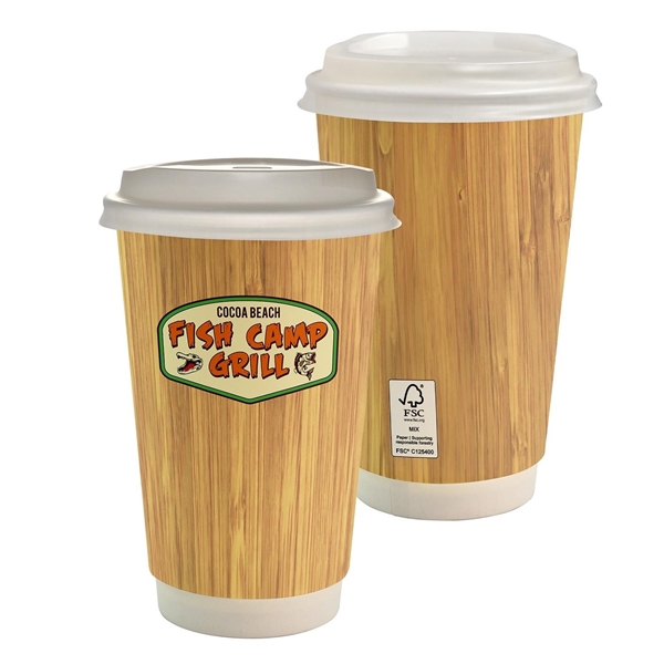Promotional 16 oz Full Color Bamboo Paper Cup With Lid