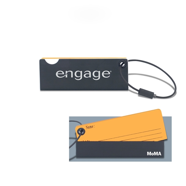 MoMA Acrylic Flip - Open Security - ID Luggage Tag Black Metal, Orange Acrylic, Cable Closure