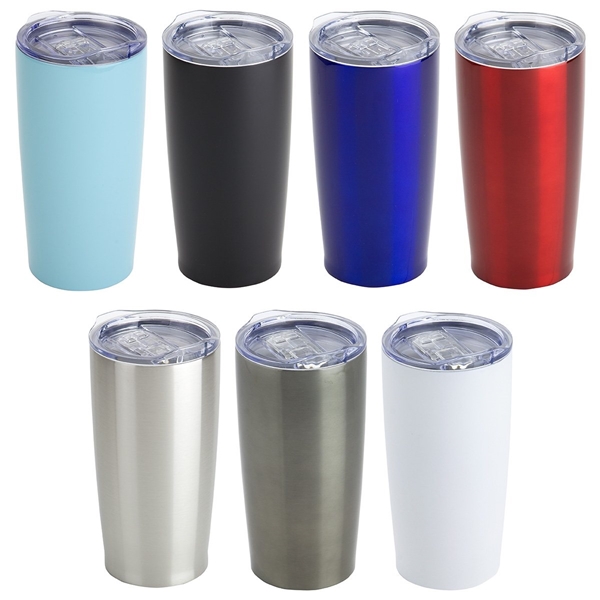 aerial view a group of glendale 20 oz vacuum insulated stainless steel tumbler, image 2 of 3