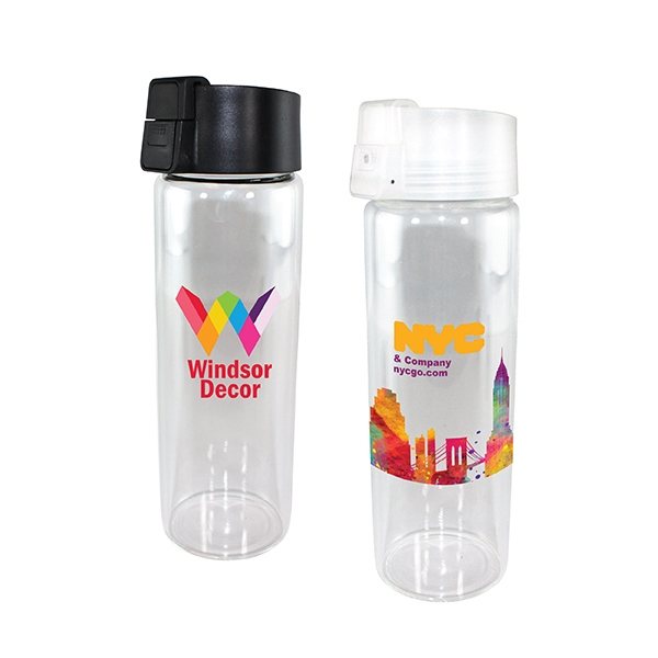 20 oz Durable Clear Glass Bottle with Flip Top Lid, Full Color Digital