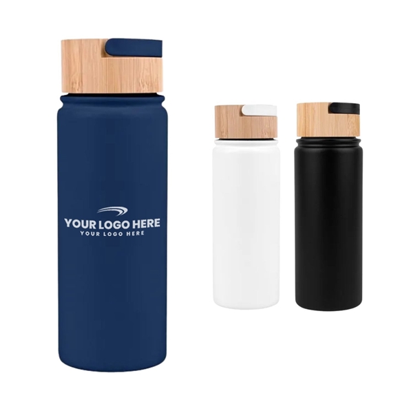 Water Bottle w/ Bamboo Lid - 20 oz. | White