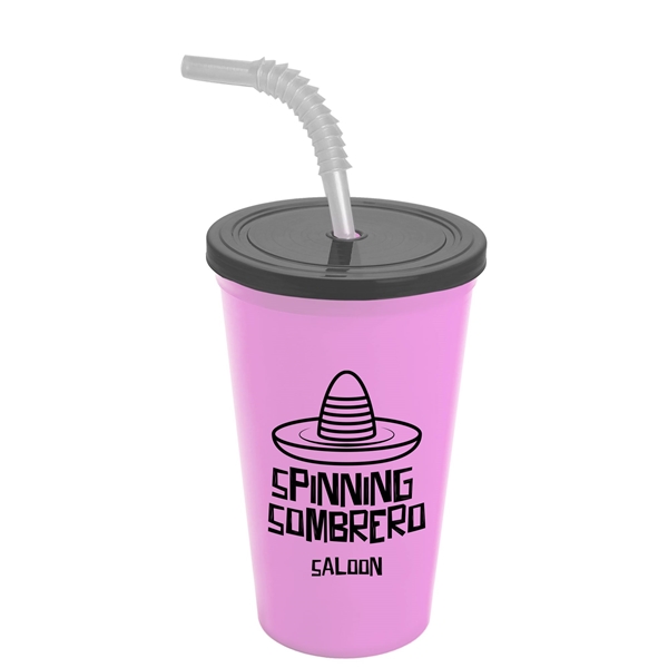 Promotional Personalized 12 oz Mood Plastic Stadium Cup / Straw / Lid Set  $1.34