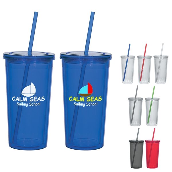 24oz. Double Wall Travel Tumbler with Lid & Straw