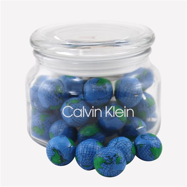 3 1/4 Round Glass Jar with Chocolate Globes Earth Balls