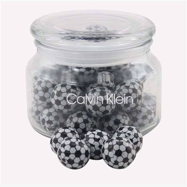 3 1/4 Round Glass Jar with Chocolate Soccer Balls