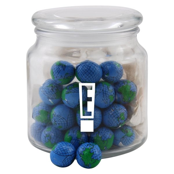3 3/4 Round Glass Jar with Chocolate Globes Earth Balls
