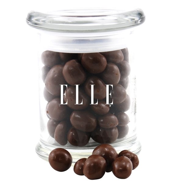 3 Round Glass 8 oz Jar with Chocolate Covered Peanuts