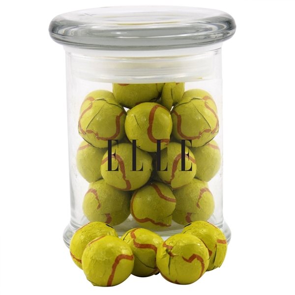3 Round Glass 8 oz Jar with Chocolate Tennis Balls