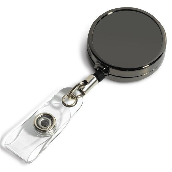 30 Cord Gunmetal Colored Solid Metal Retractable Badge Reel and Badge Holder with Laser Imprint
