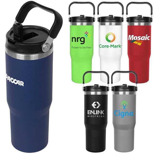 Promo Stainless Steel Insulated Mugs with Handle and Built-In Straw (30  Oz.), Water Bottles