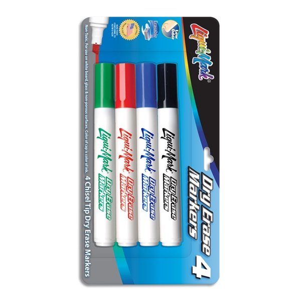 4 Pack Chisel Tip Dry Eraser Markers (Assorted) Case of 72 Sets