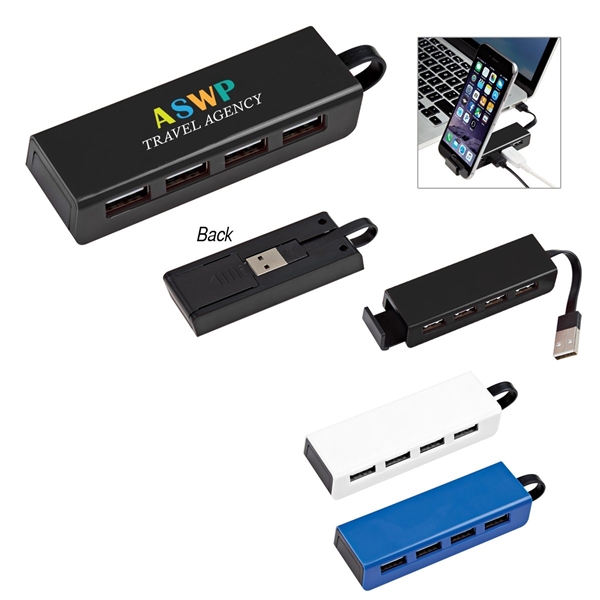 4- Port Traveler USB Hub With Phone Stand