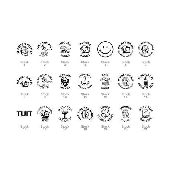 aerial view a group of 1-1/2 natural wood wooden nickel, image 2 of 5