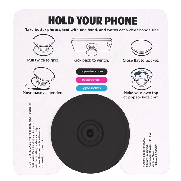 aerial view a black/black popsockets popgrip plastic phone stand, image 3 of 4